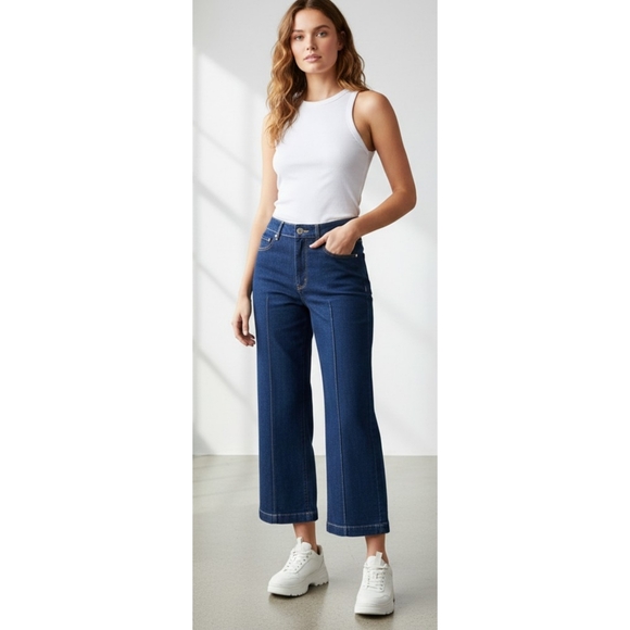 LOFT Denim - Loft Outlet High Rise Wide Leg Crop Jeans In Dark Wash Size 0